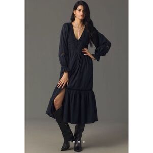 Anthropologie Midi Black Long-sleeve Dress